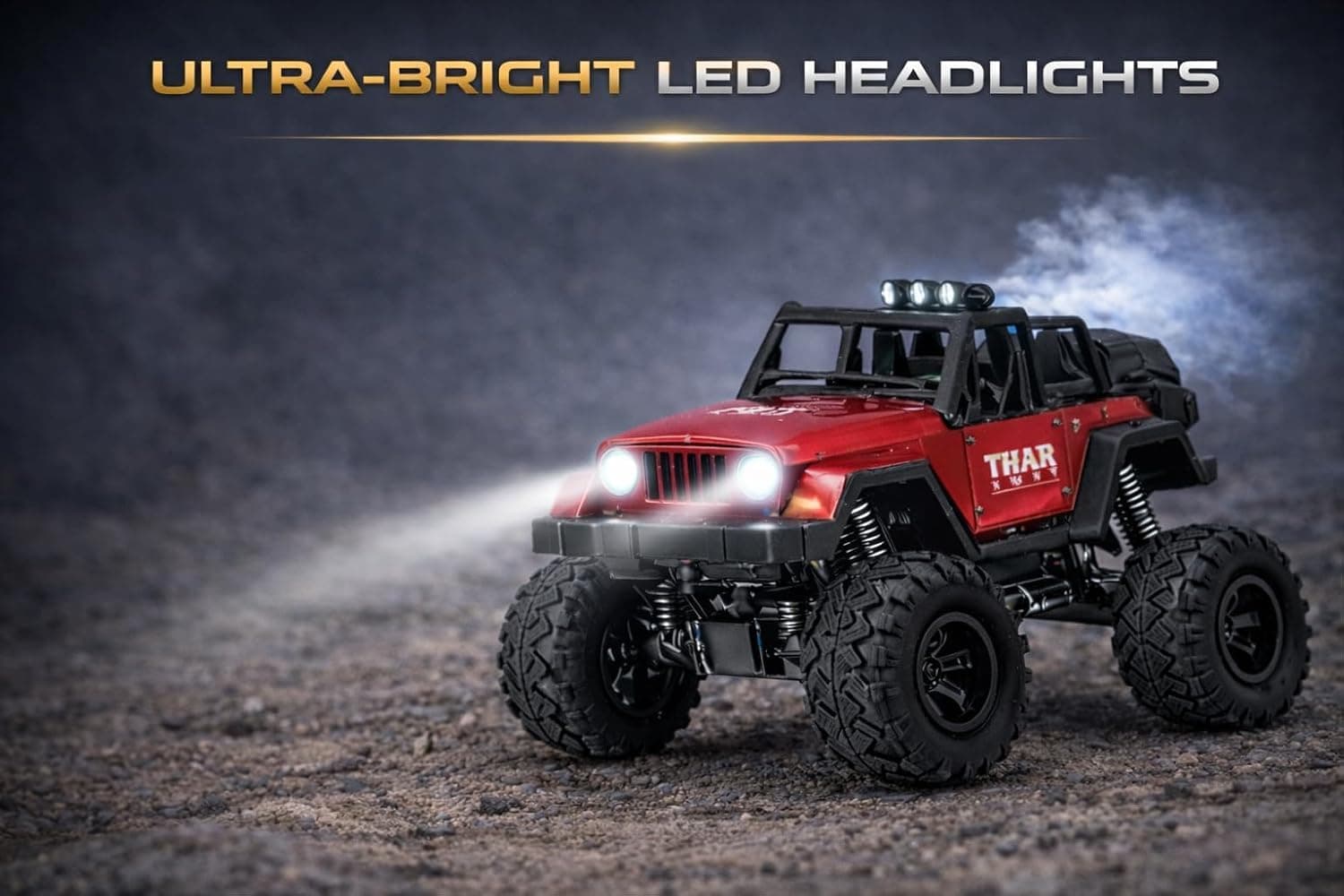 Thar Roxx Remote Control Car 1:12 Scale with Mist Spray, LED Lights, Music, 45° Climbing, Type-C Rechargeable Off-Road RC Monster Jeep Toy 4x4 (Red)