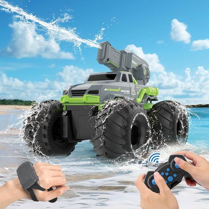 1:16 Amphibious Remote Control Car with Shooting Water Gun Gesture Sensing RC Car Boat Waterproof RC Tank Off-Road Stunt Car Toy Monster Truck for Outdoor Gift for Kids With 2 Replaceable Batteries