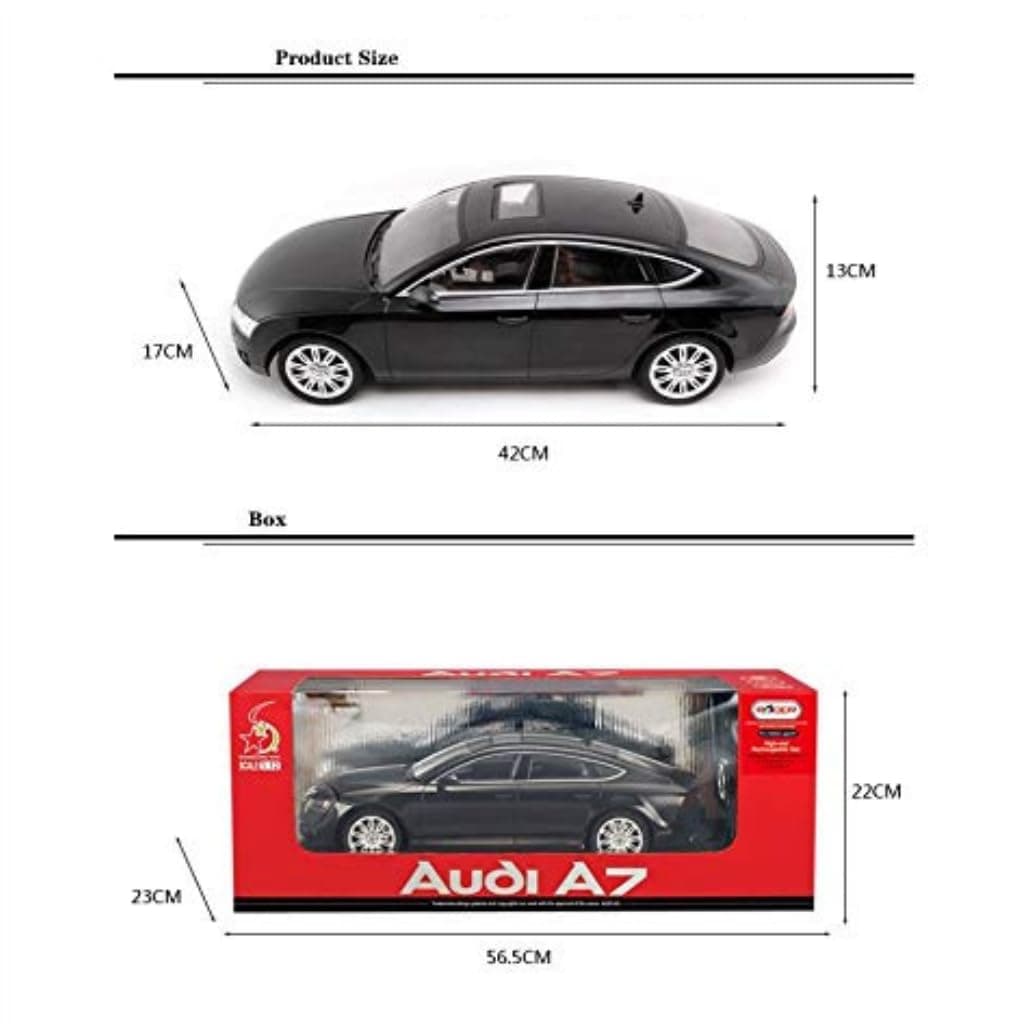Racer Worlds Audi A7 1:16 Scale Remote Control Car, Black Racing Toy with USB Charger and Controller, Diecast Model with Realistic Exteriors and Interiors, 31cm Length