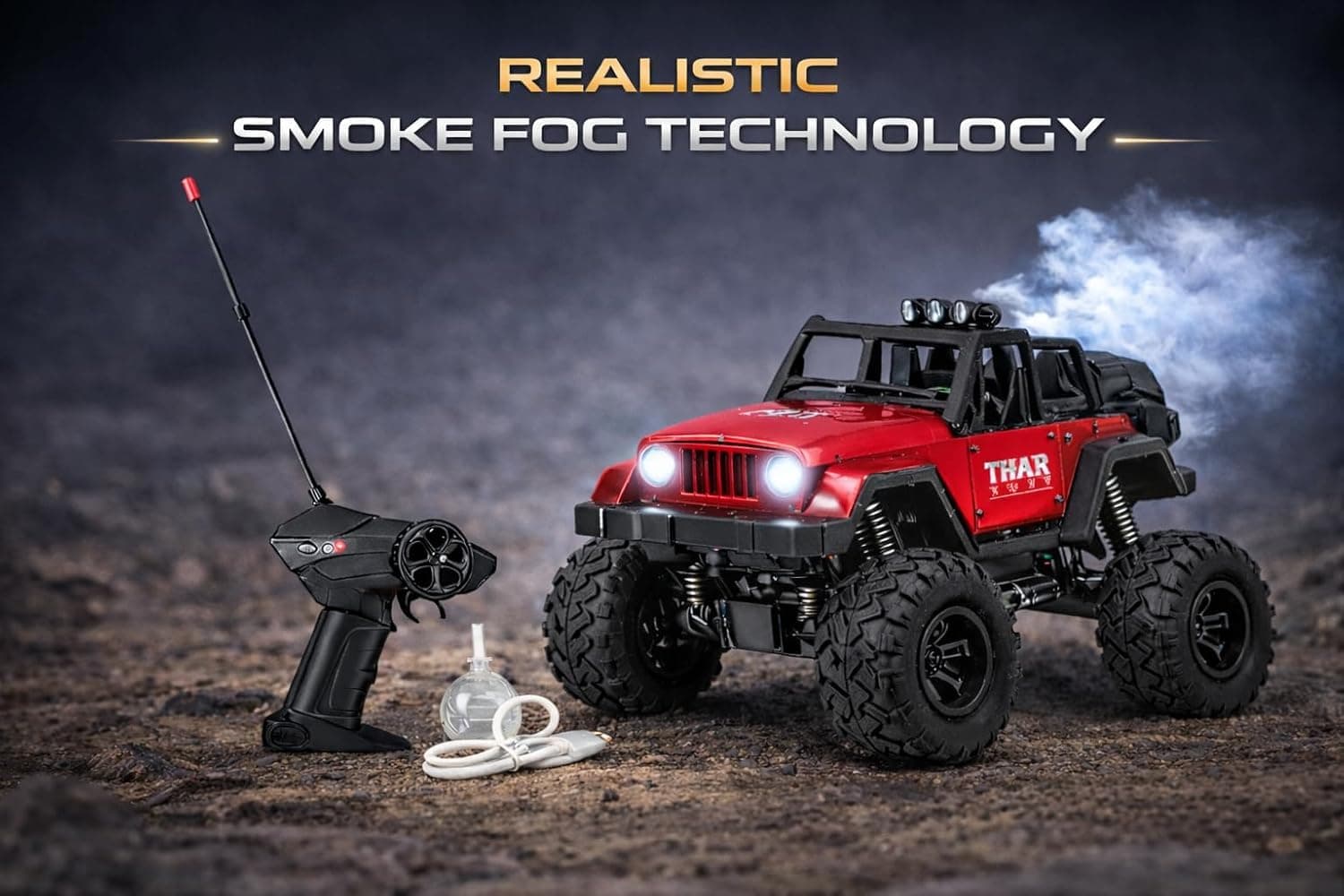 Thar Roxx Remote Control Car 1:12 Scale with Mist Spray, LED Lights, Music, 45° Climbing, Type-C Rechargeable Off-Road RC Monster Jeep Toy 4x4 (Red)