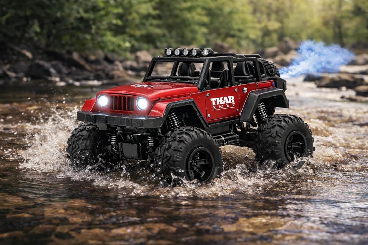 Thar Roxx Remote Control Car 1:12 Scale with Mist Spray, LED Lights, Music, 45° Climbing, Type-C Rechargeable Off-Road RC Monster Jeep Toy 4x4 (Red)