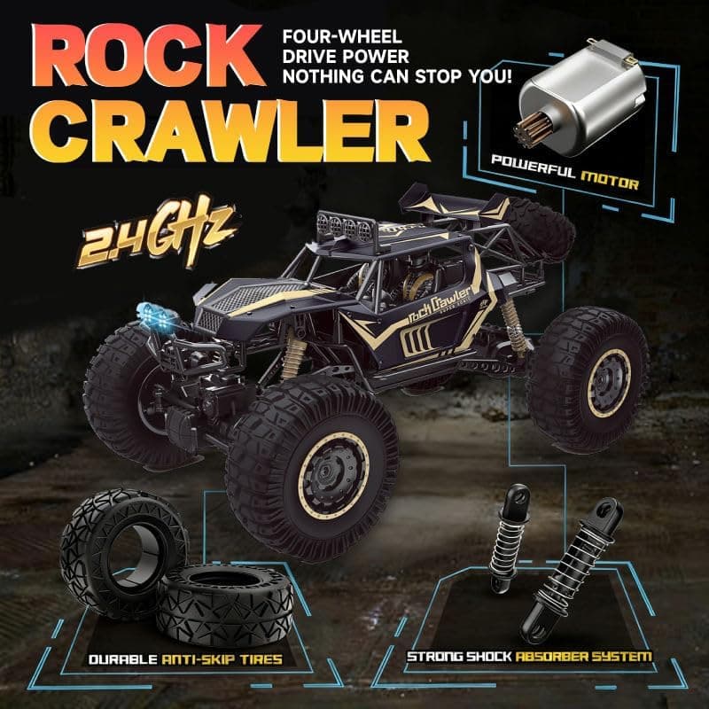 Remote Control Spraying Off-Road Rock Crawler Car – 4x4 RC Spray Car with LED Lights, Shockproof Suspension & 27MHz Remote | Off-Road Toy Car for Kids (6+)