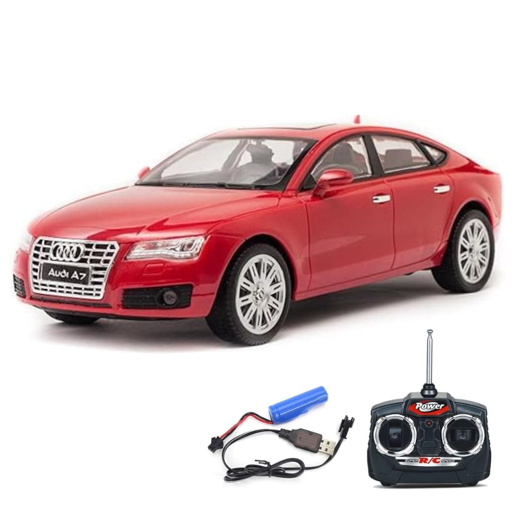 Racer Worlds Audi A7 1:16 Scale Remote Control Car, Black Racing Toy with USB Charger and Controller, Diecast Model with Realistic Exteriors and Interiors, 31cm Length