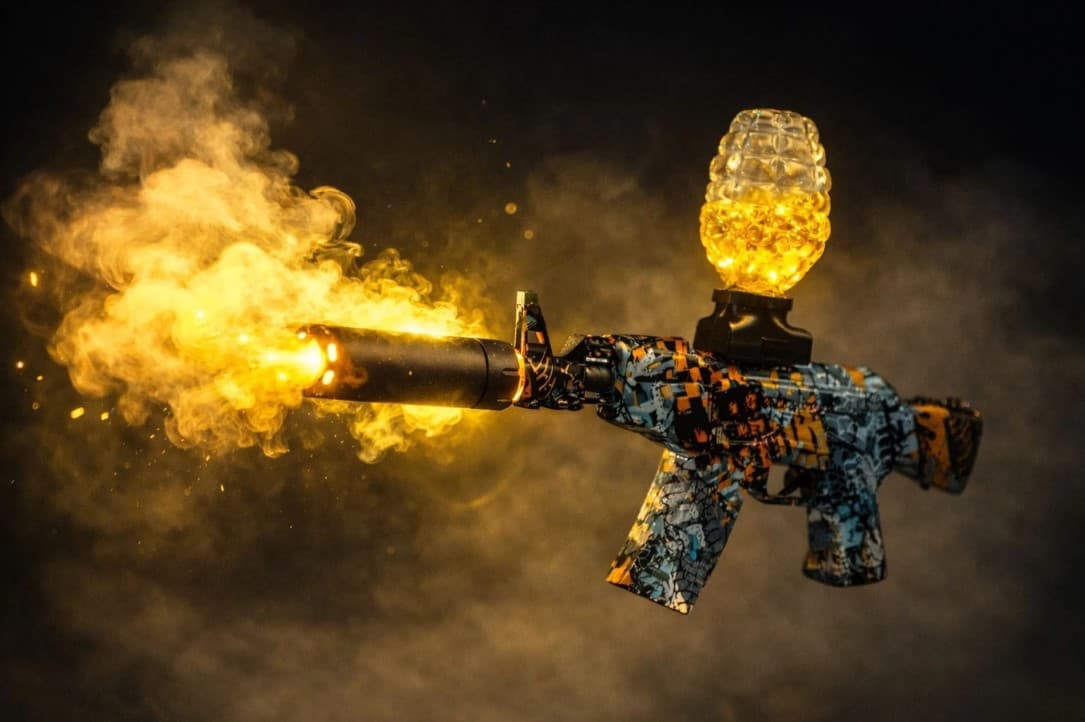 Automatic Gel Blaster Gun with Smoke and Light Silencer High Speed Gun Upto 50 Feet Range | Toy Gun for Kids