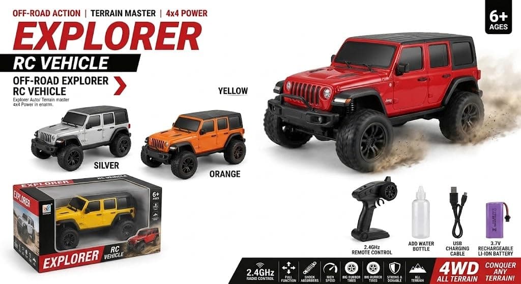 Remote Control Off Road RC Vehicle for Kids, 4WD High Speed Rock Crawler Toy Car, 2.4GHz Rechargeable Remote Control Car