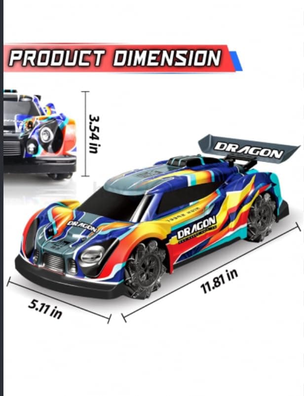 Dragon RC Drift Car with LED Lights & Mist Spray | 2.4GHz Remote-Controlled Stunt Vehicle | 360° Drifting & Spinning Action | Interactive Racing Toy for Kids Ages 3+