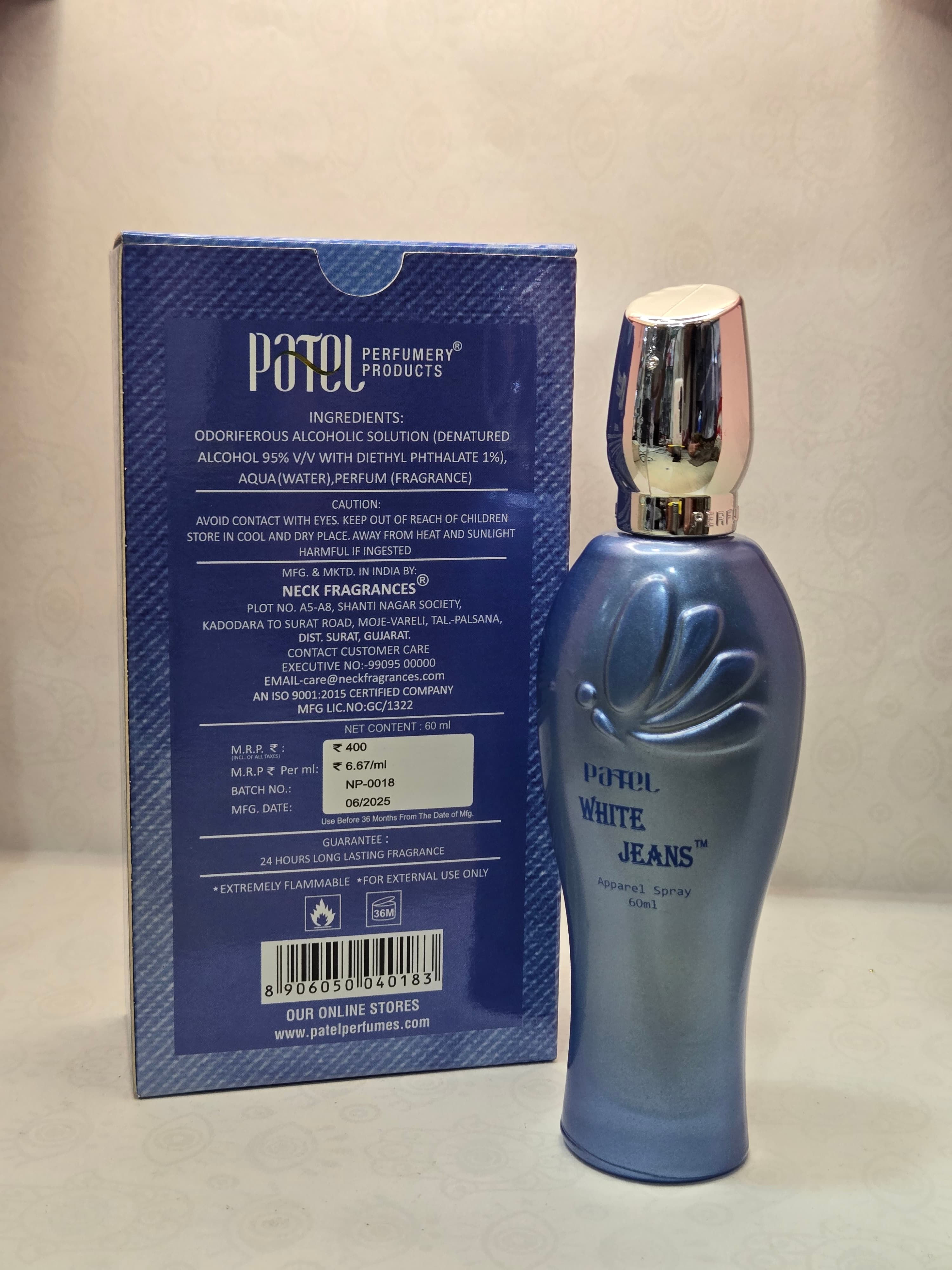 Patel White Jeans Apparel Spray for Men, 60 ml