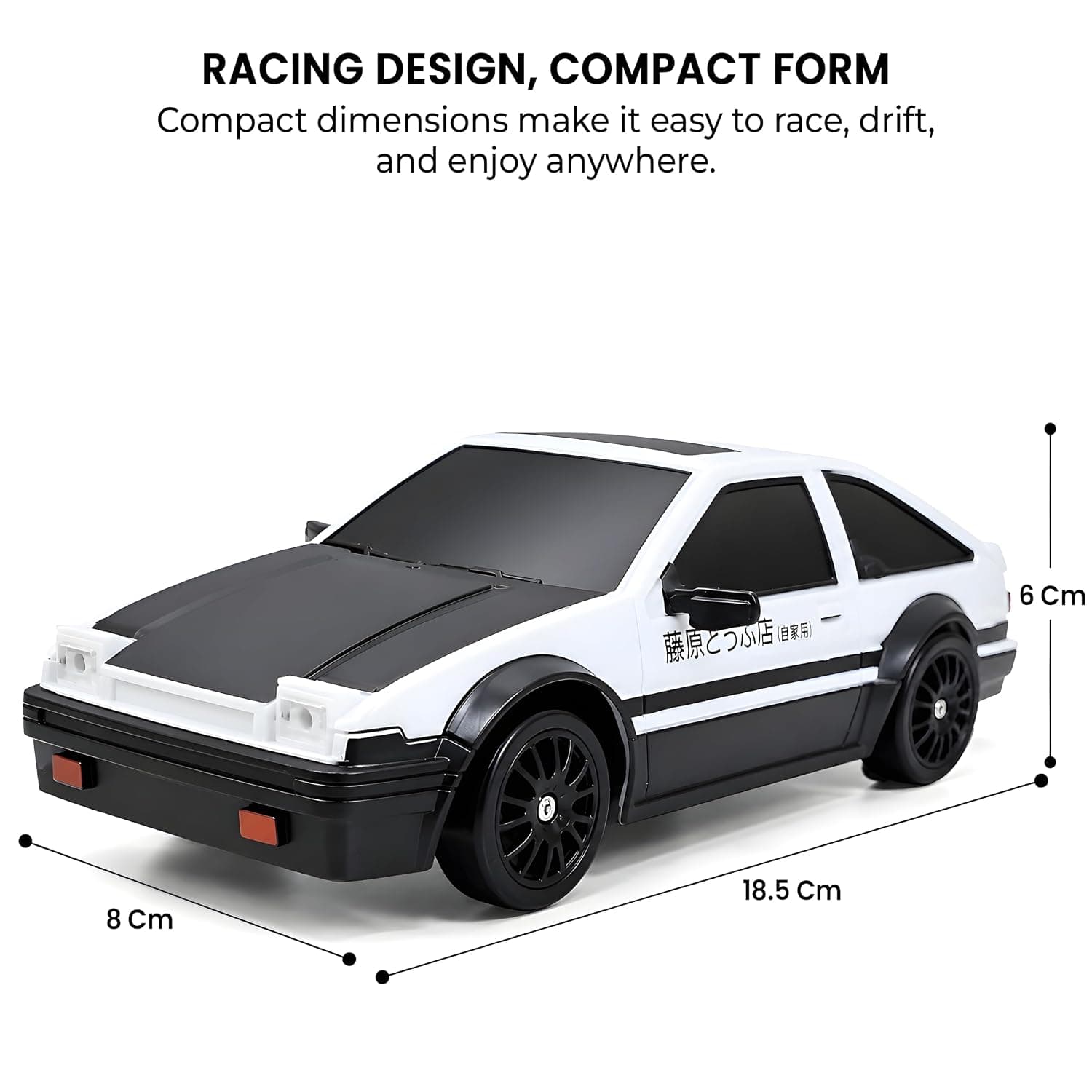 RC Drift Car for Kids, 2.4GHz Remote Control Car, 4WD Dual Motor, Unbreakable PVC Body, High Speed, 300+ Feet Range, LED Lights, Rechargeable, Extra Drift & Racing Tyres - White & Black