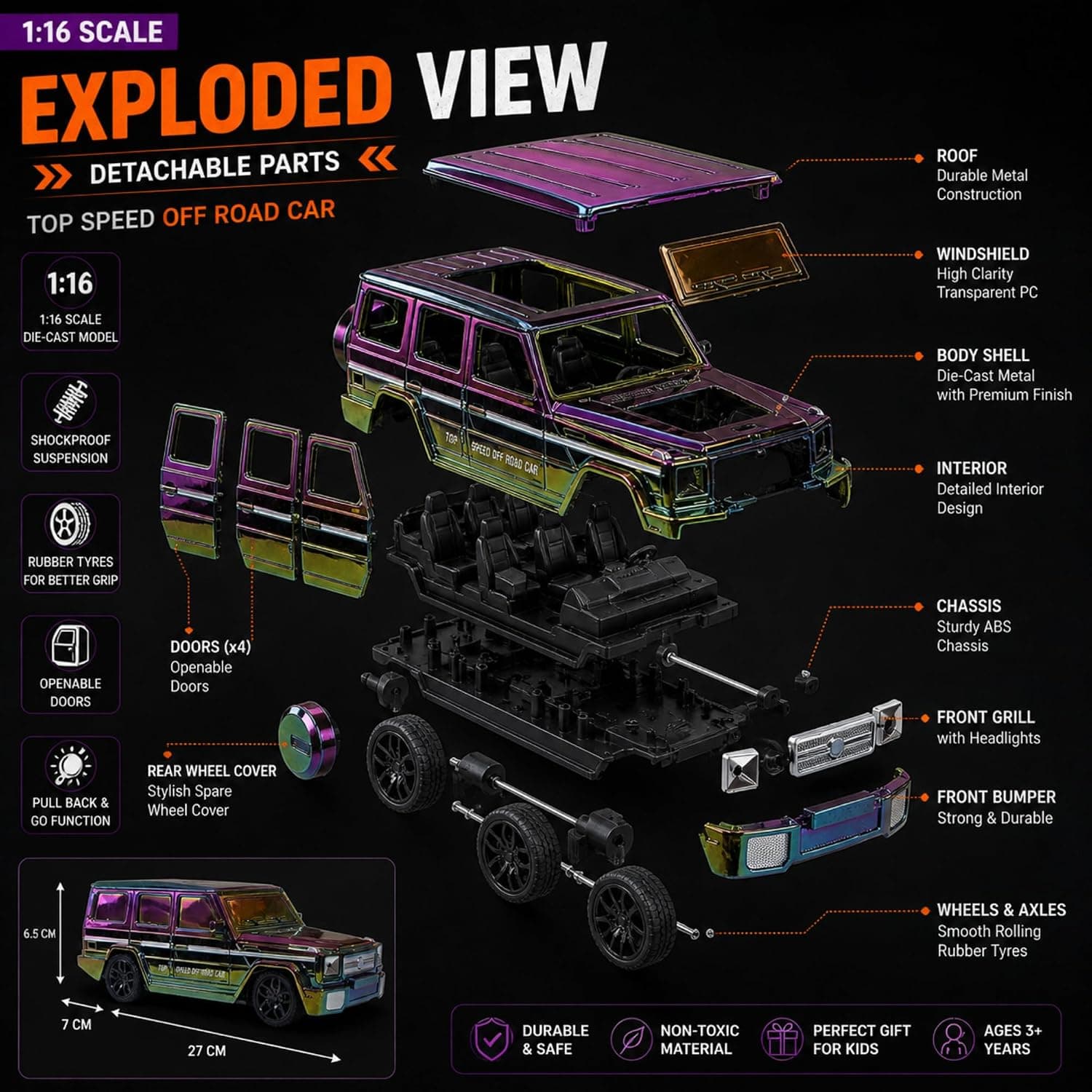 Remote Control G Wagon High Speed Car | Plastic Body Light & Sound - Multicolor