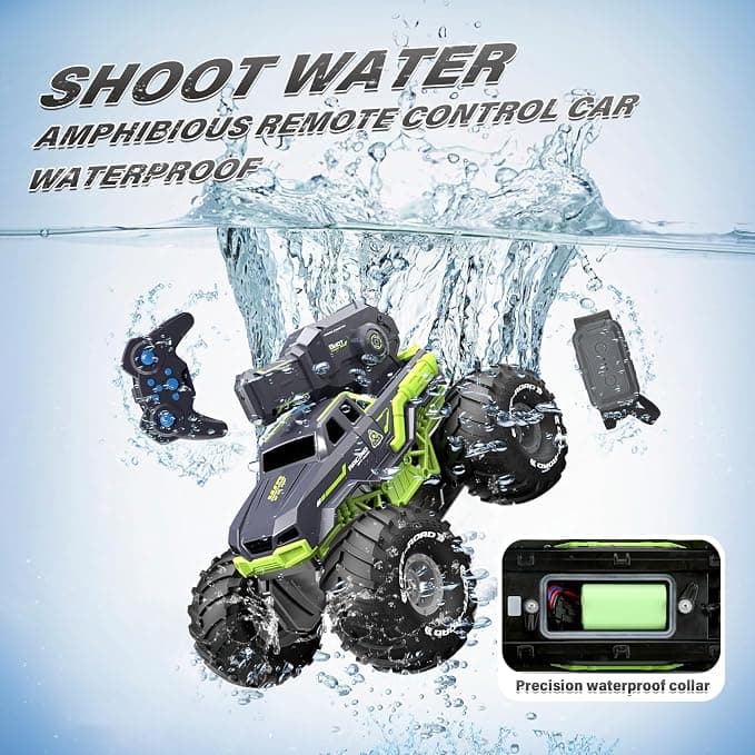 1:16 Amphibious Remote Control Car with Shooting Water Gun Gesture Sensing RC Car Boat Waterproof RC Tank Off-Road Stunt Car Toy Monster Truck for Outdoor Gift for Kids With 2 Replaceable Batteries